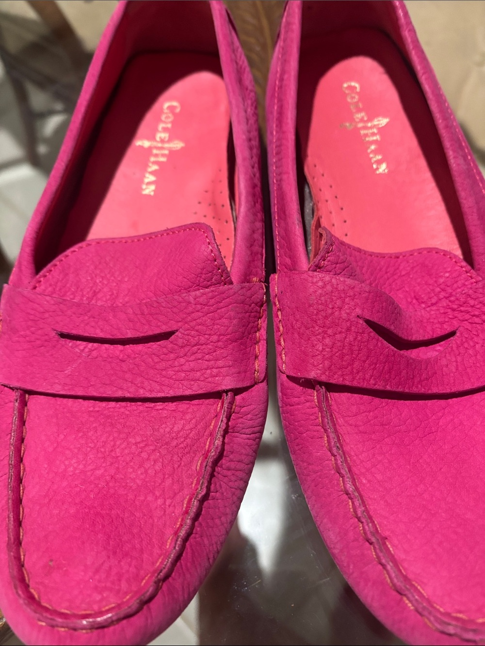 Cole Haan Bright Pink Leather Penny Loafers size 9